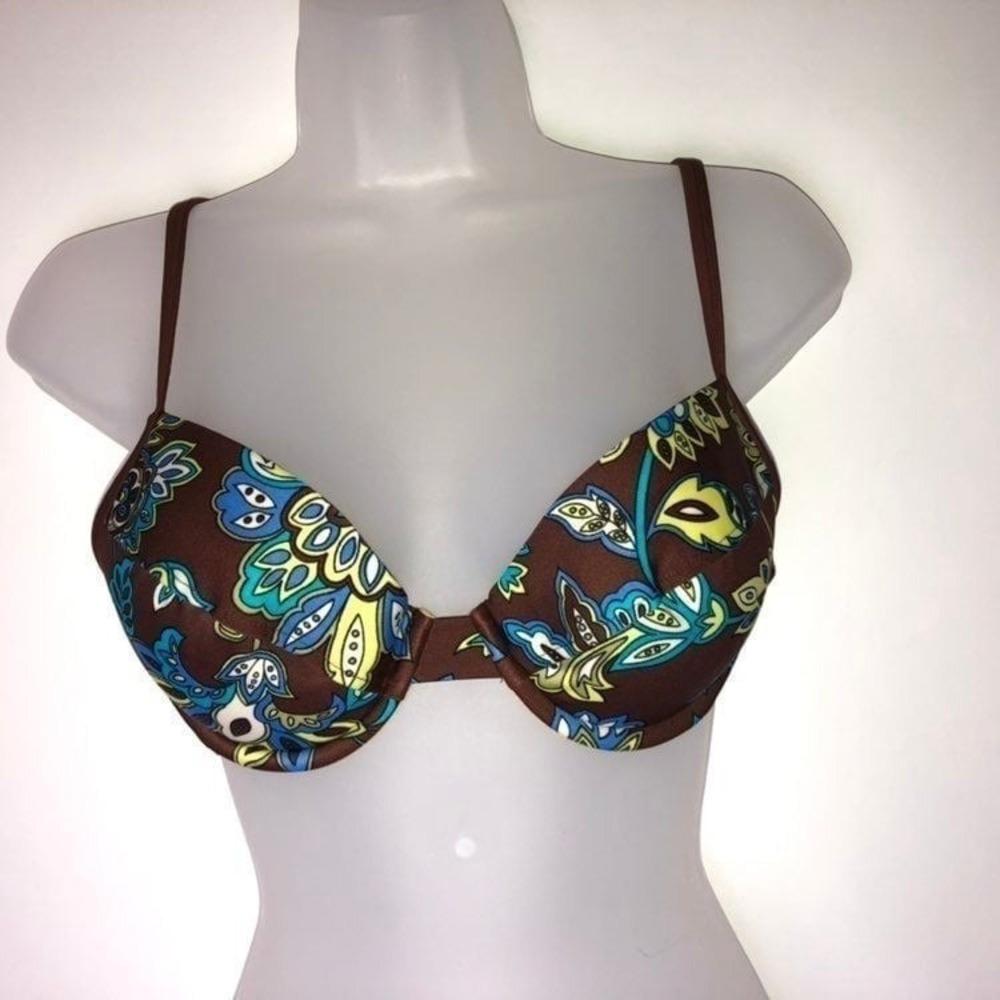 Victoria's Secret Brown w/Flowers Push-up Swim Bra 34B